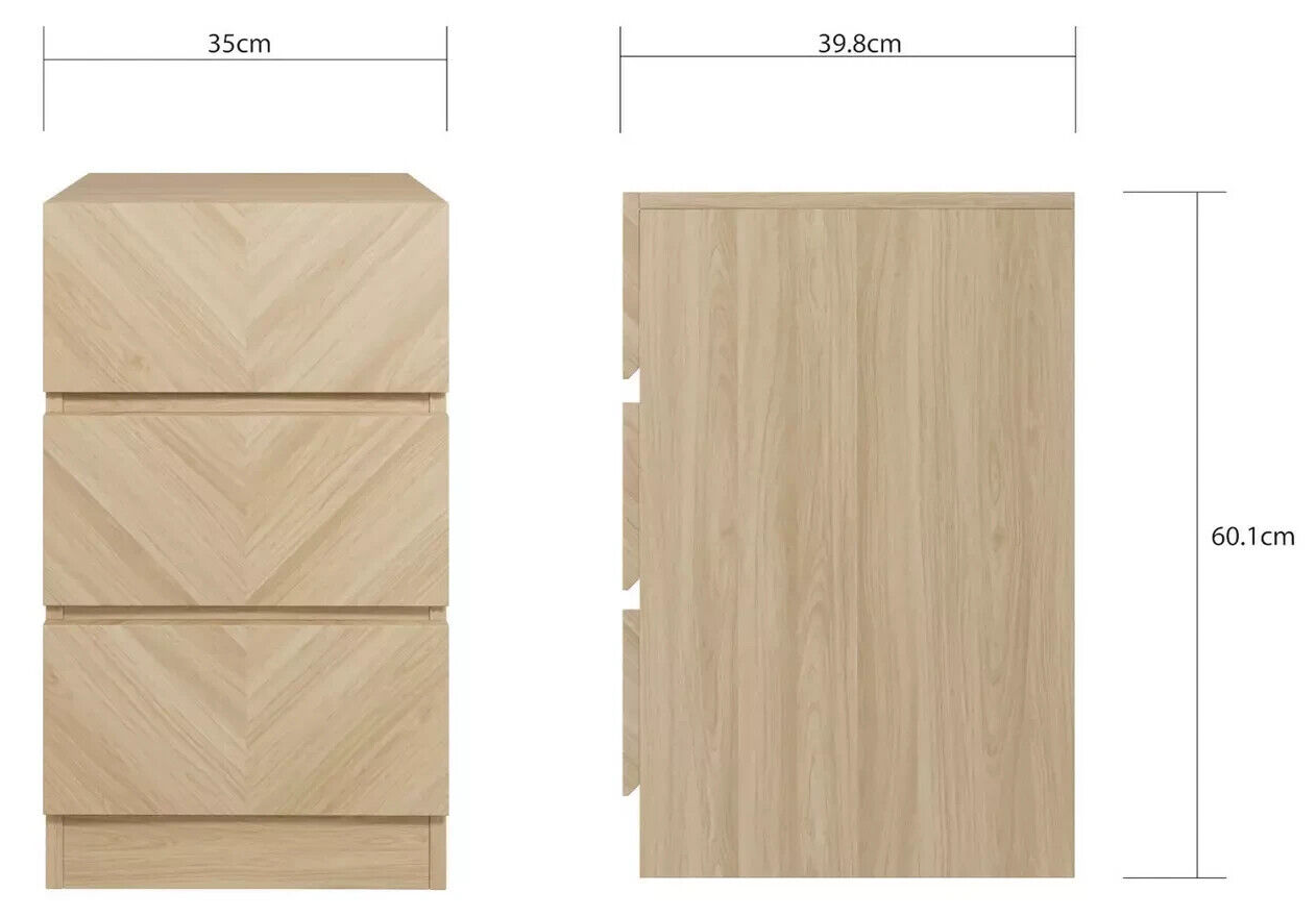 GFW Catania 3 Drawer 2 Bedside Table - Oak