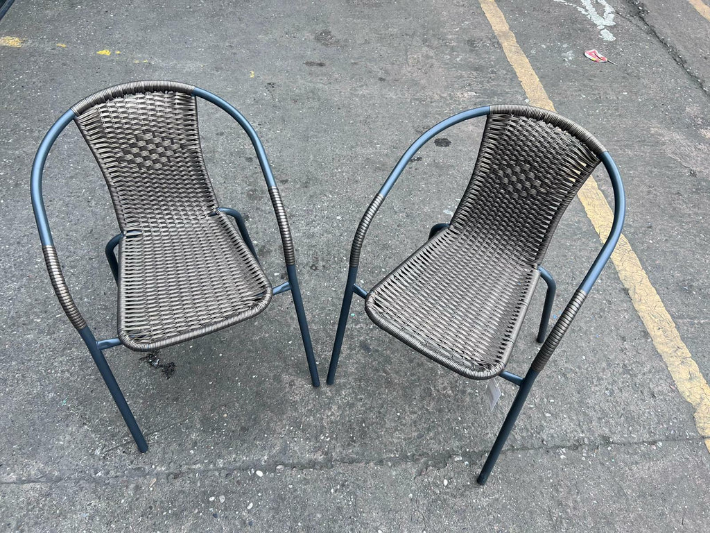 Wicker Rattan Effect Balcony Pair Of Chairs - Brown
