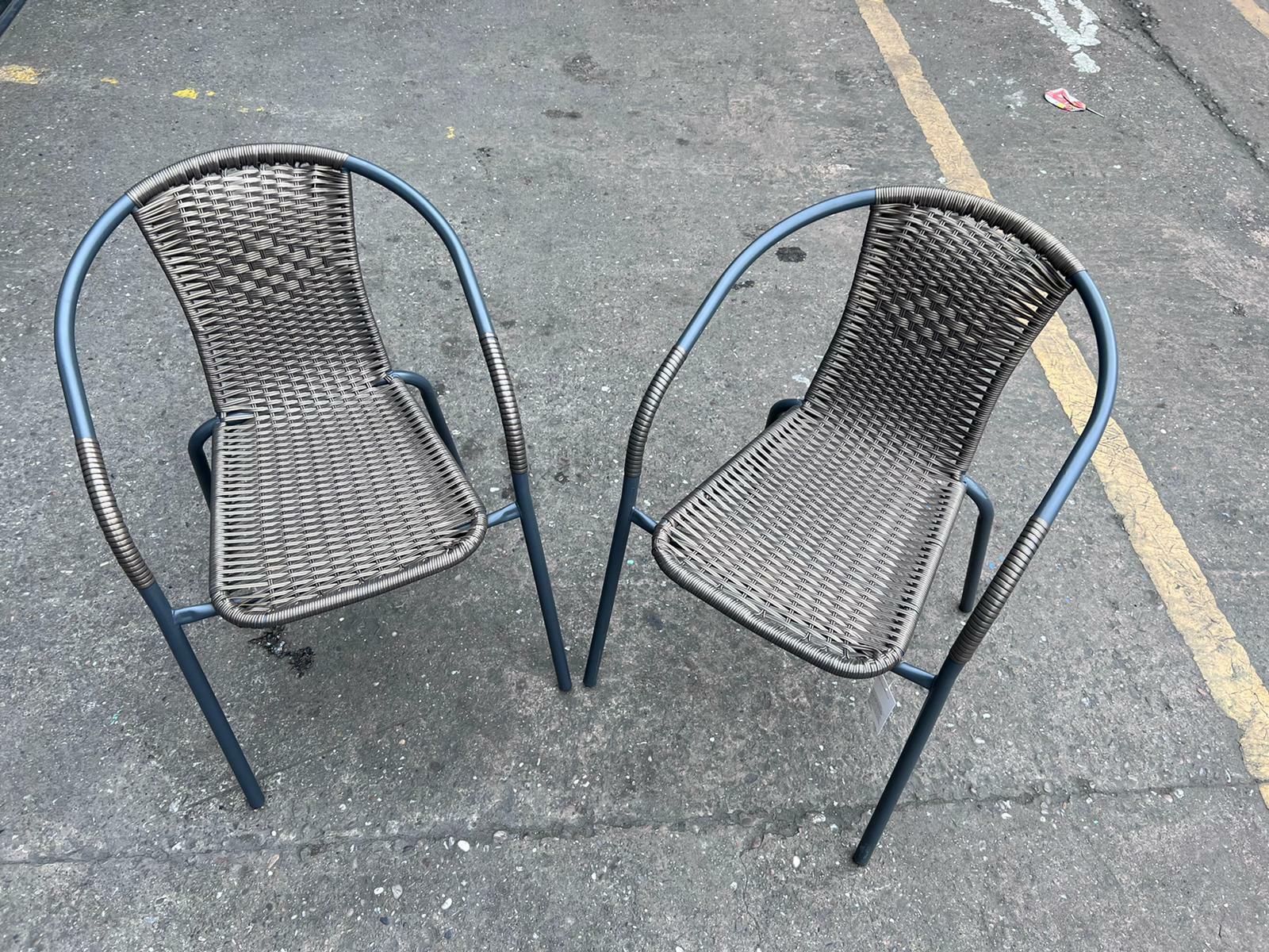Wicker Rattan Effect Balcony Pair Of Chairs - Brown