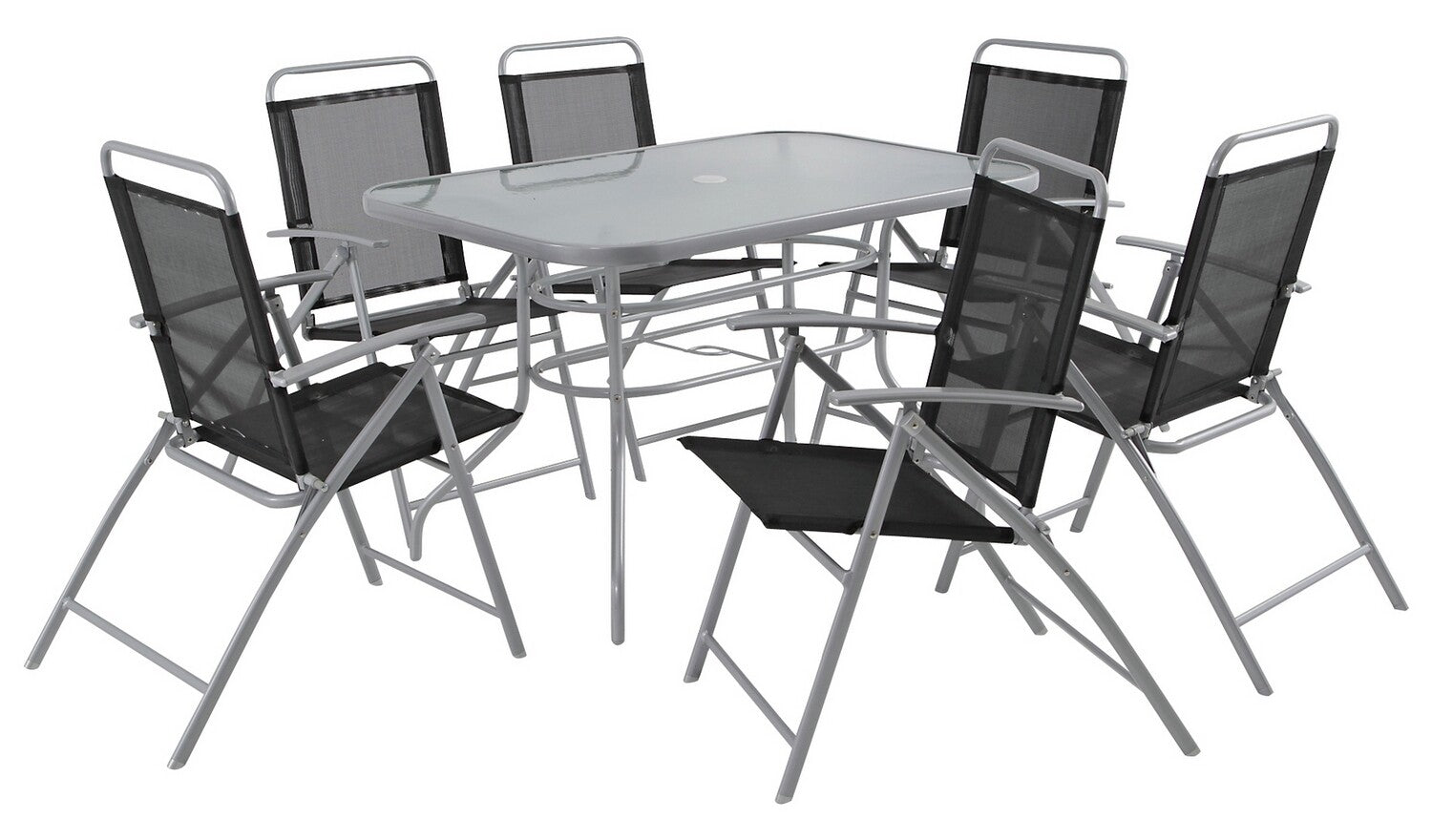 Home Pacific 6 Seater Folding Metal Patio Set - Black | Furniture With Parasol