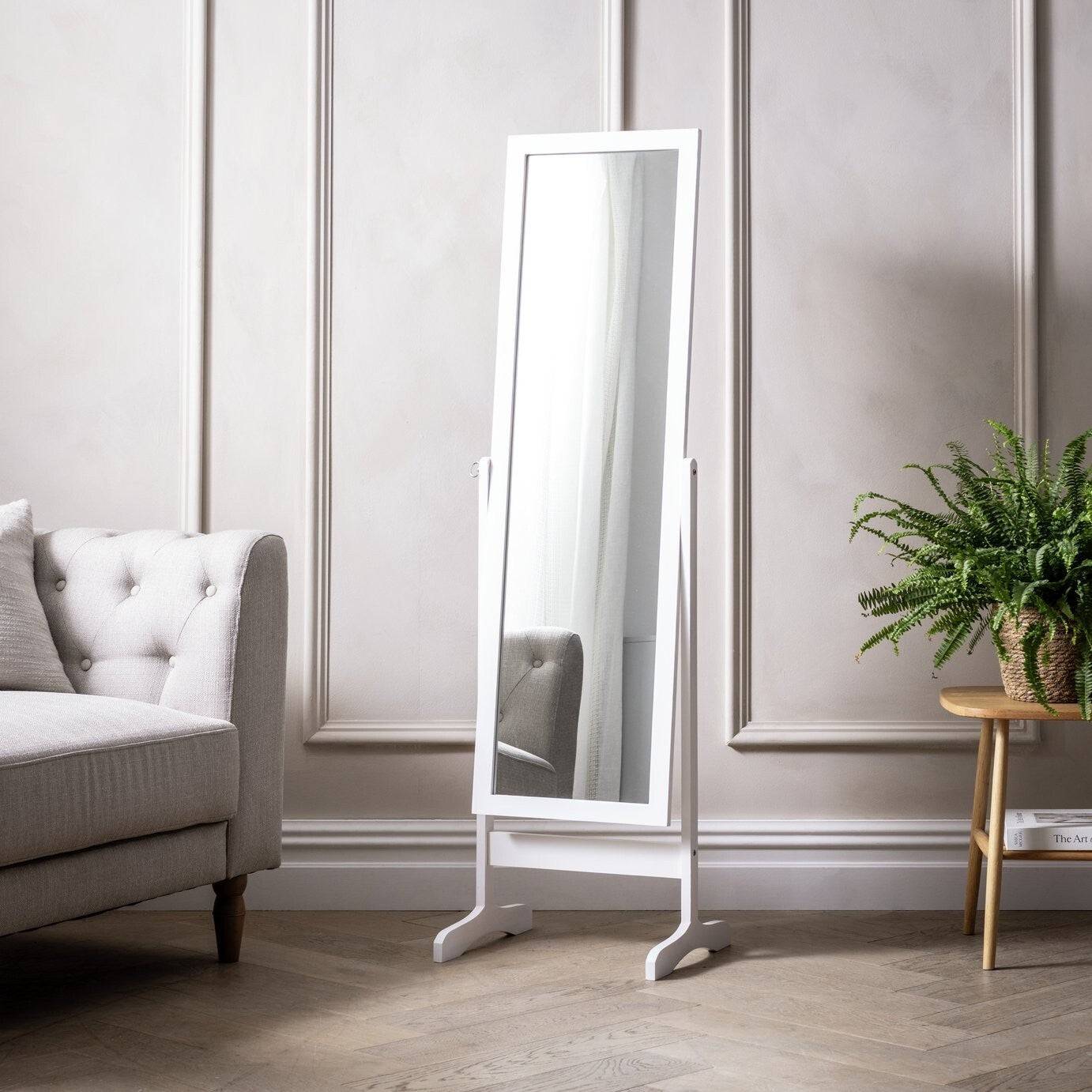 Full Length Wooden Cheval Mirror - White