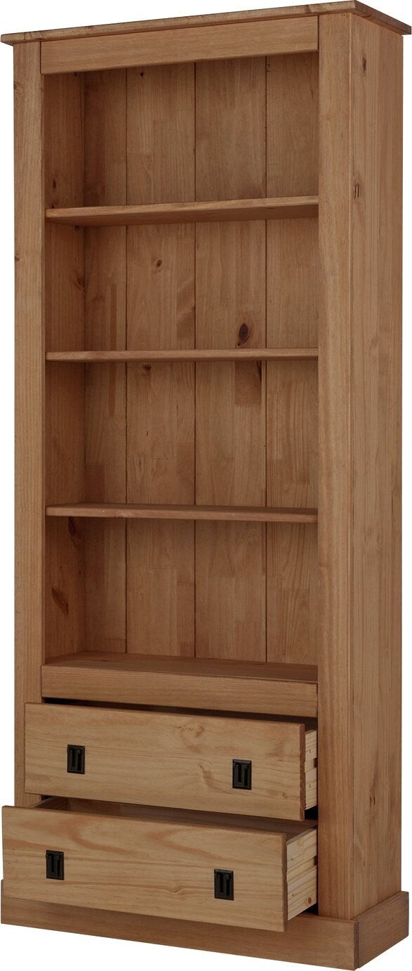 Solid Pine 2 Drawer Tall Bookcase