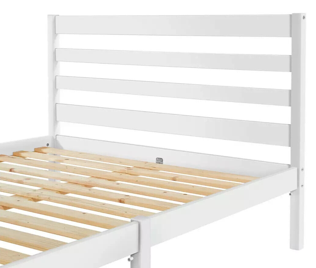Home Kaycie Double Wooden Bed Frame - White | Sturdy Solid Wood Bed for Bedroom