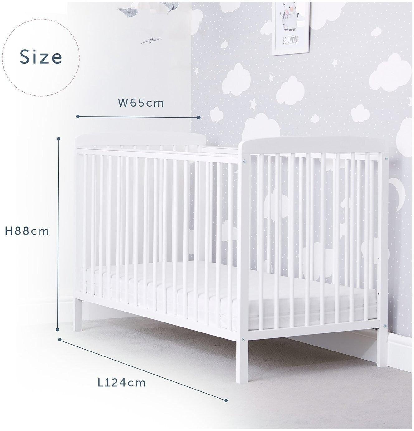 Baby Elegance Starlight Baby Cot with Mattress - White