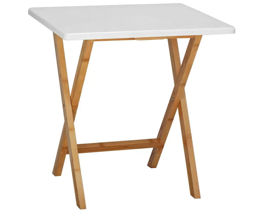 Habitat Drew Folding Bamboo 2 Seater Table - White | Outdoor Indoor Dining Table