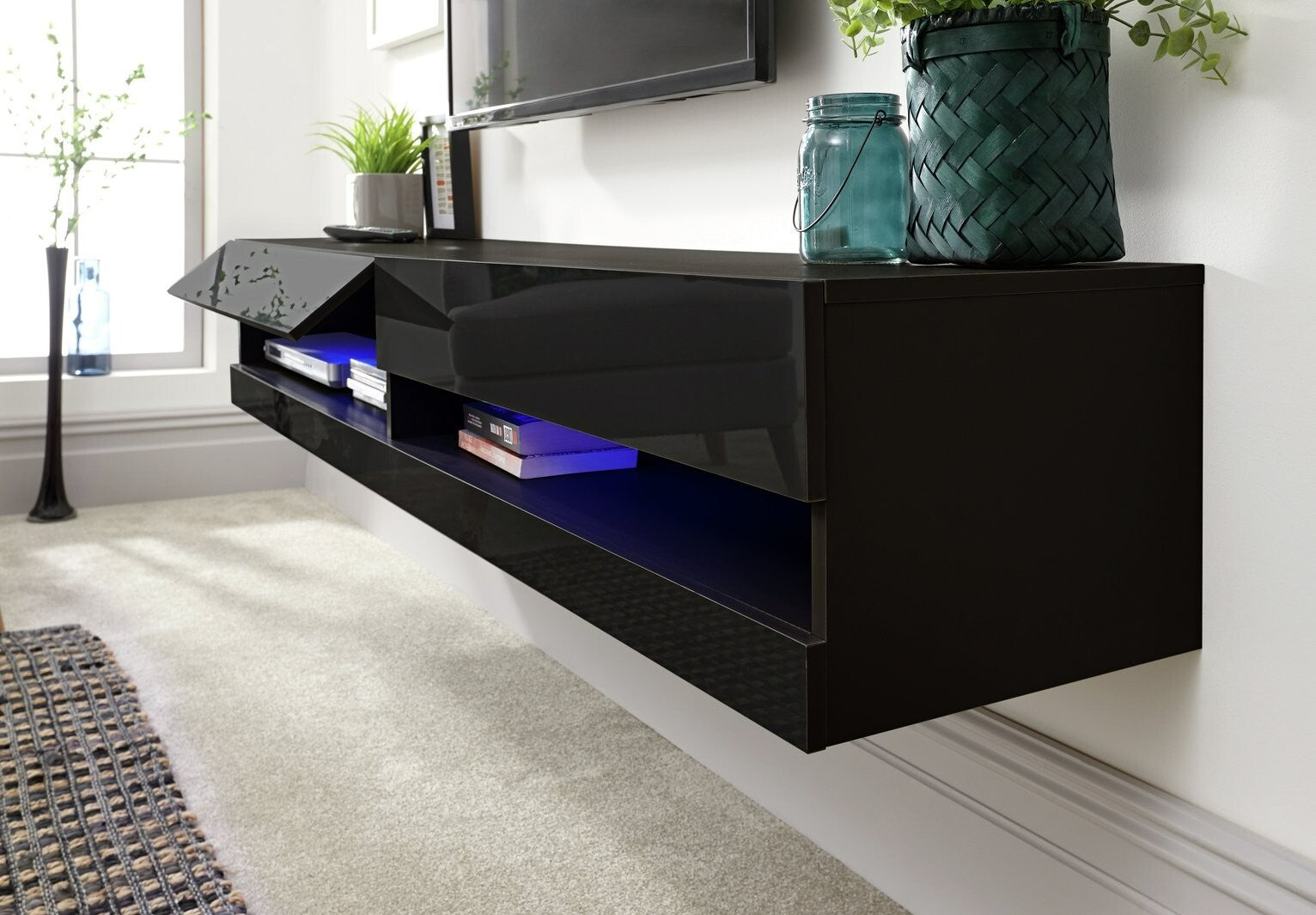 GFW Galicia 150cm LED Wall TV Unit - Black