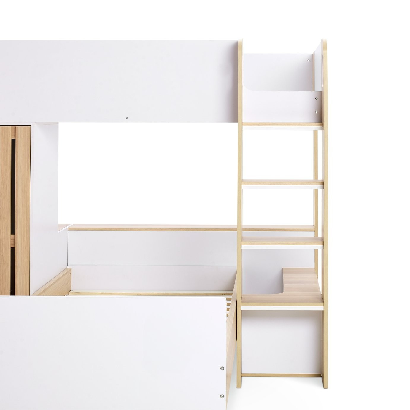 Norah L Shaped Single Bunk Bed- White & Oak | bunk bed for small room