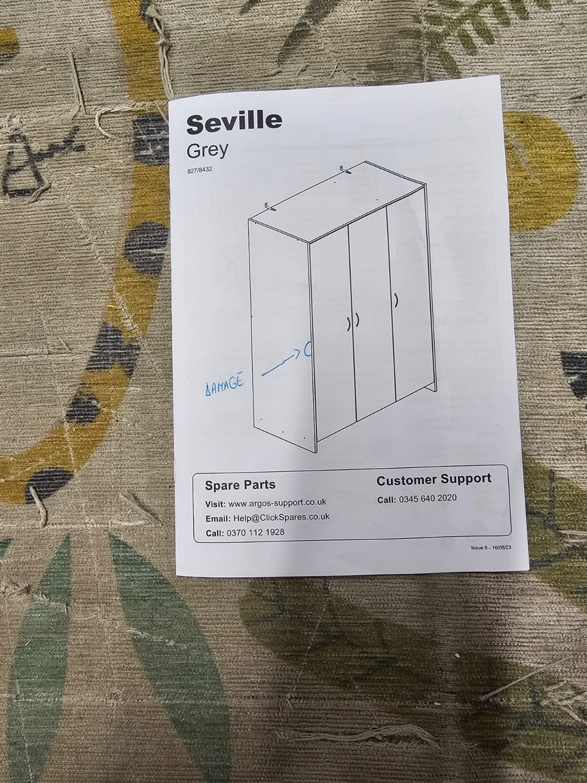 Home Seville 3 Door Wardrobe - Grey Oak Effect ( B Grade )