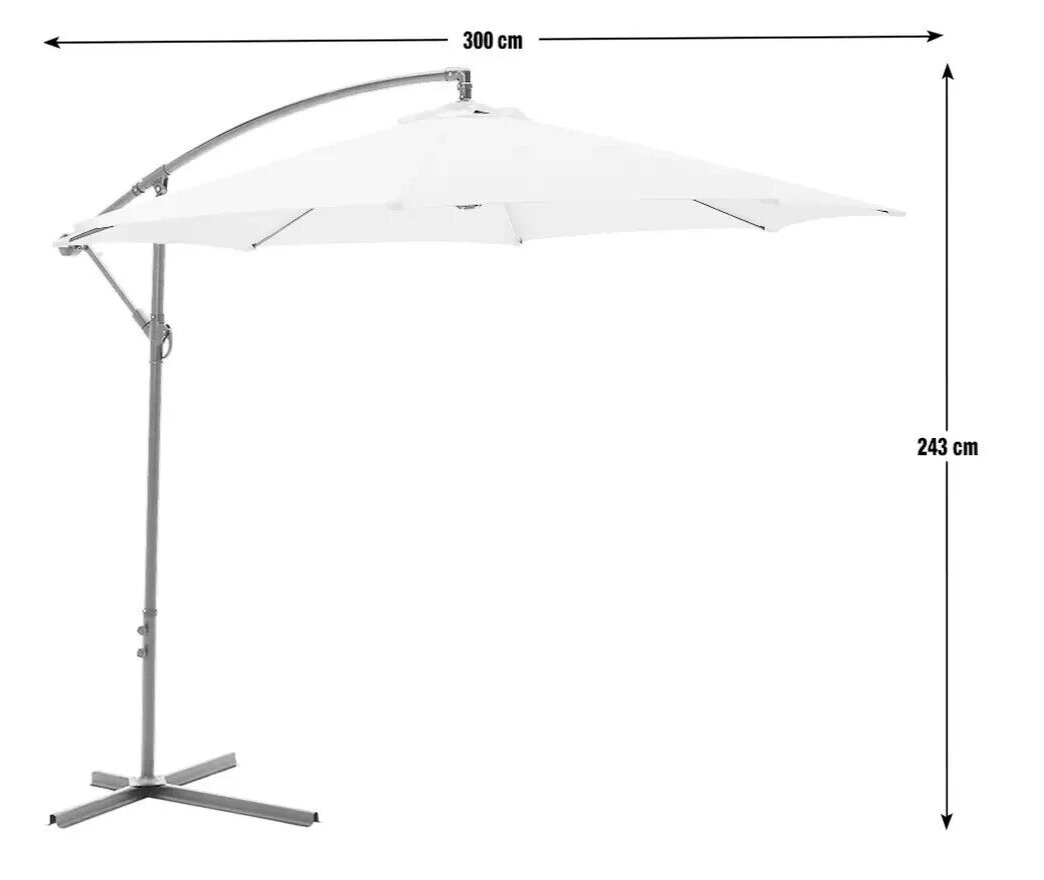 Home 3m Overhanging Garden Parasol - Grey | Outdoor Patio Shade Sun Umbrella