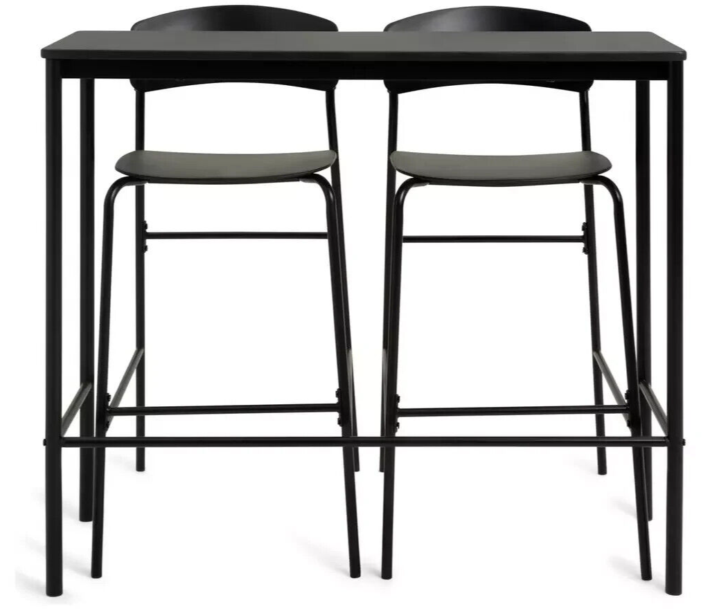 Habitat Stella Metal Bar Table & 2 Black Bar Stools ( B Grade 19540 - 19543 )