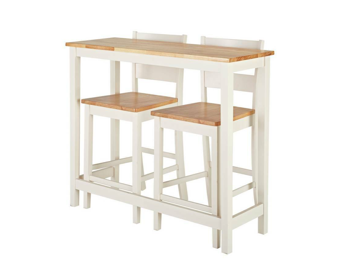 Home Chicago Oak Grey Bar Table & 2 Grey Chairs | Kitchen Breakfast Dining Set