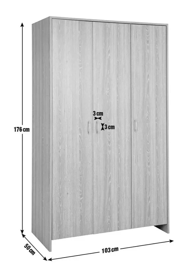 Home Seville 3 Door Wardrobe - Grey Oak Effect ( B Grade )