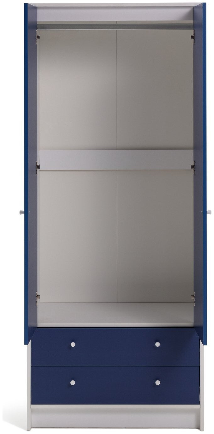 Malibu Kids 2 Door 2 Drawer Wardrobe White & Blue ( B Grade 32814 )