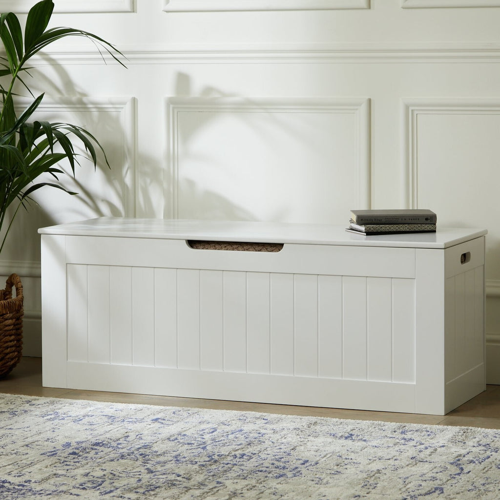 Marston XL Shaker Blanket Box White | Bedroom Storage Chest Wooden Trunk Ottoman