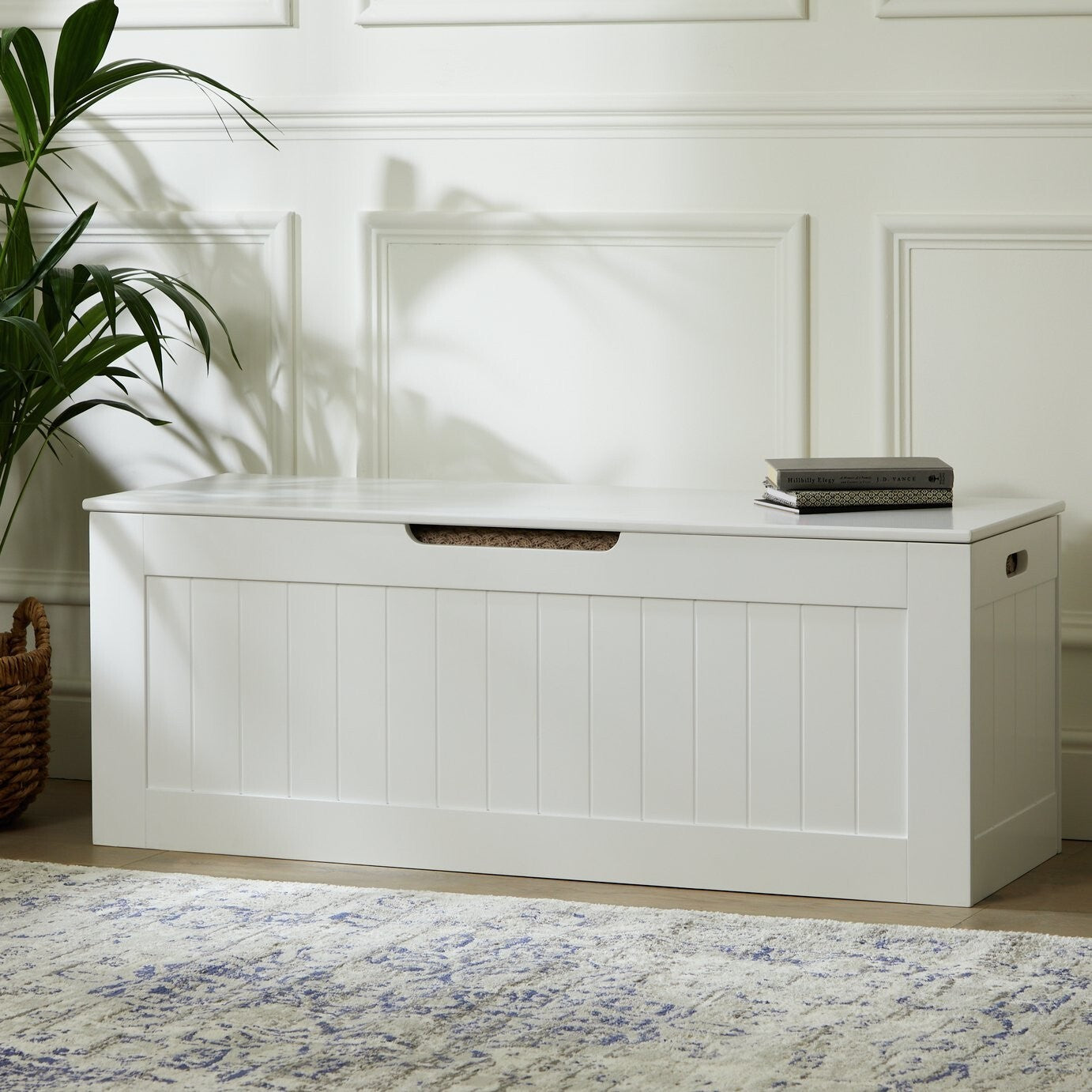 Marston XL Shaker Blanket Box White | Bedroom Storage Chest Wooden Trunk Ottoman