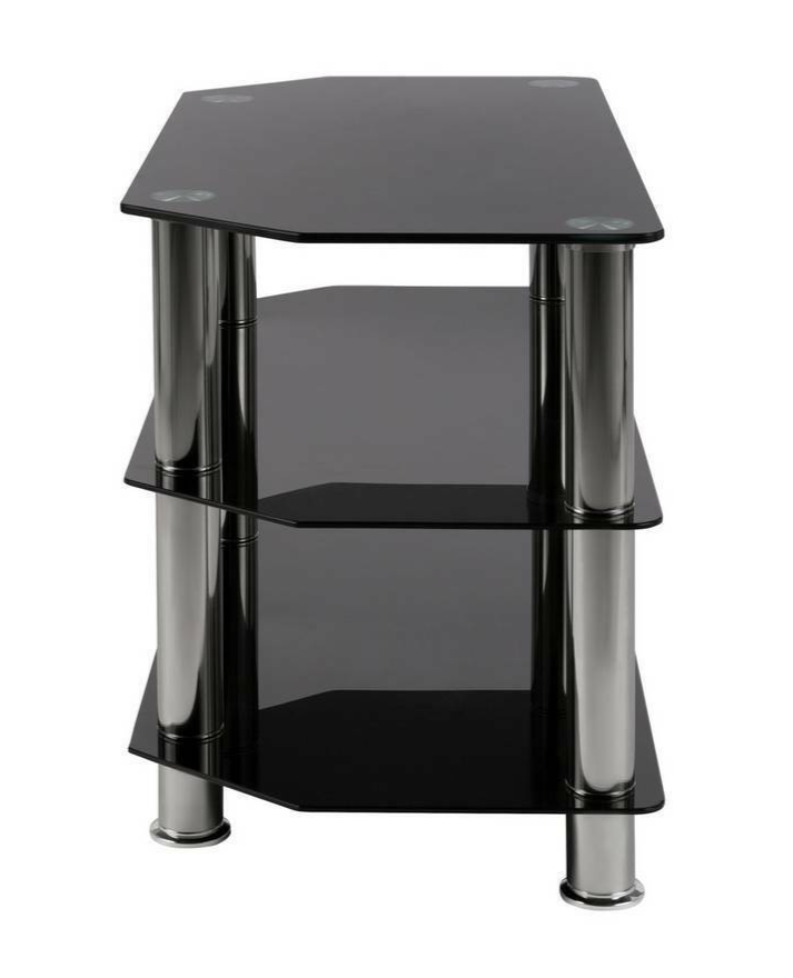 Matrix Glass Corner TV Unit - Black & Chrome | Living Room Storage Stand for TV