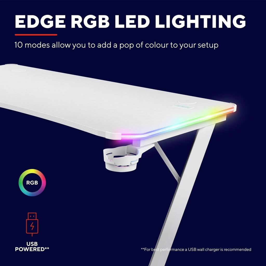 Trust GXT709 Luminus RGB Gaming Desk - White