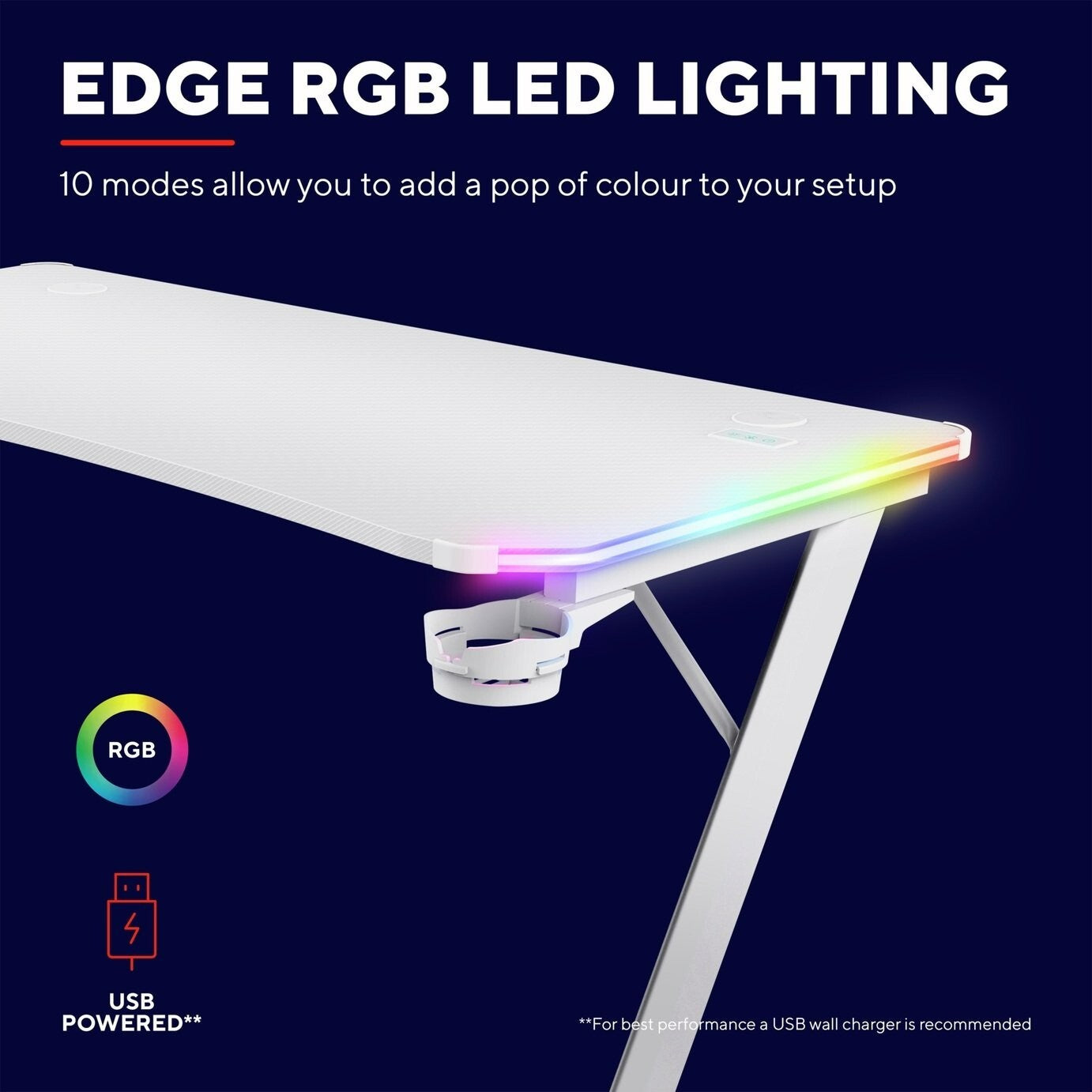 Trust GXT709 Luminus RGB Gaming Desk - White