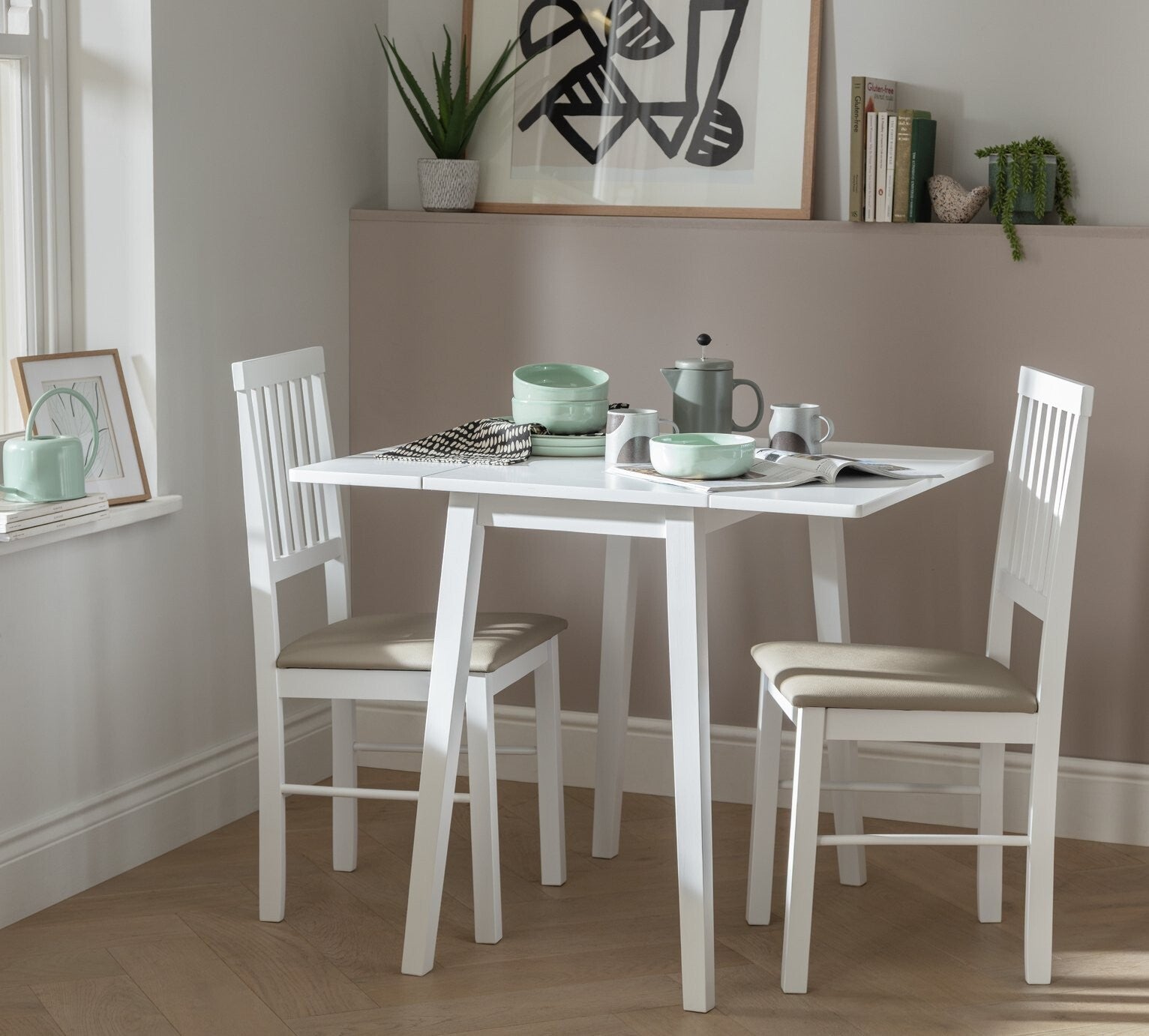 Kendal Solid Wood Extending Table & 2 White Chair ( B Grade 40059 - 40063 )