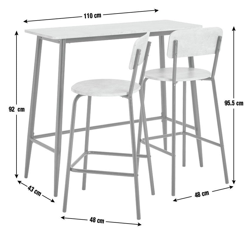 Home Crowe Grey Dining Table & 2 Grey Stools