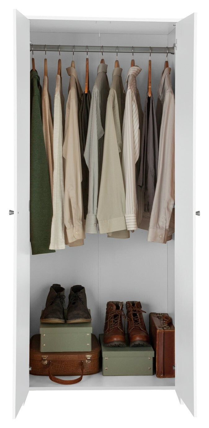 Home Seville 2 Door Wardrobe - White | Sturdy Storage Cabinet Bedroom Clothes