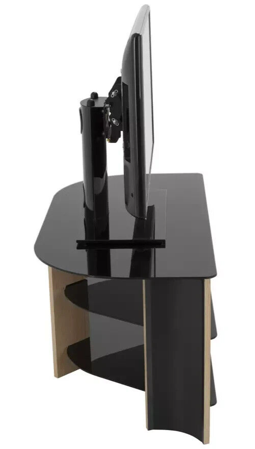 AVF Corner TV Stand With Storage Oak Eff Up to 42 Inch TV Unit Glass Black 90cm