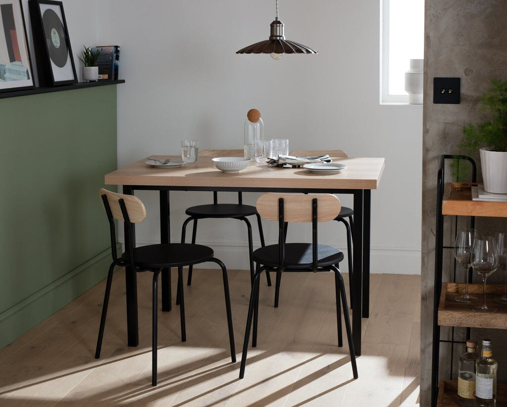 Habitat Zayn Wood Effect Dining Table & 4 Black Chairs | Modern Kitchen Dining