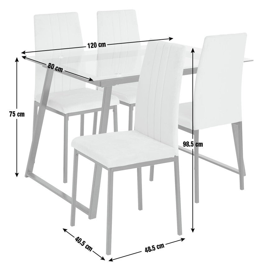 Home Tyrus Glass Dining Table & 4 Natural Chairs | Kitchen Dining Room Furniture