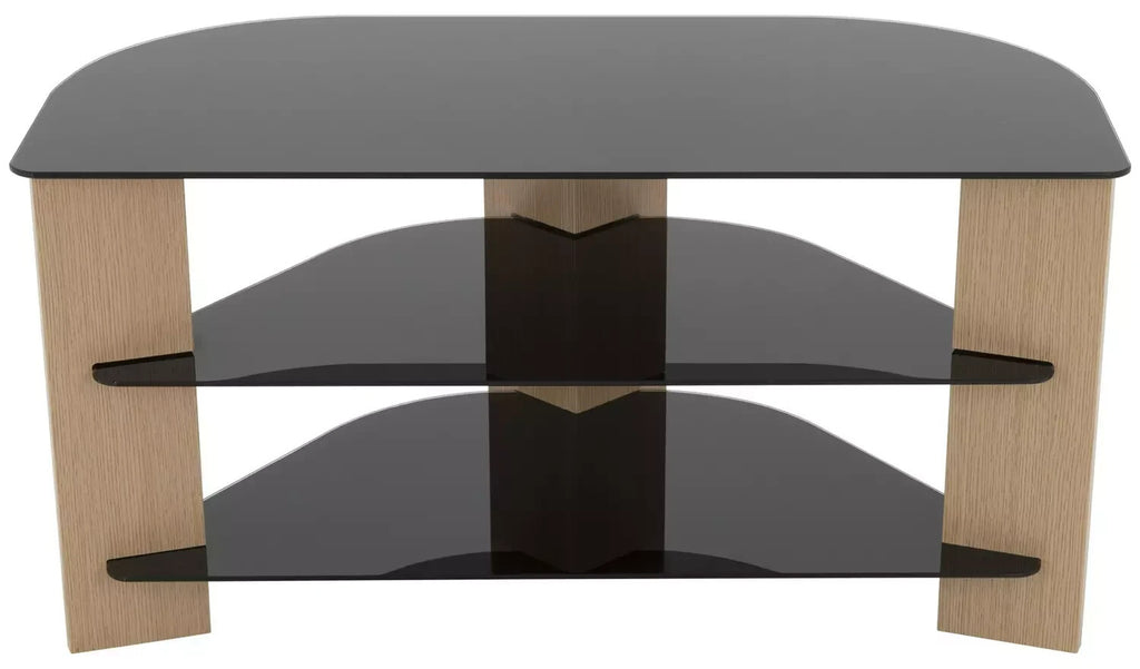 AVF Corner TV Stand With Storage Oak Eff Up to 42 Inch TV Unit Glass Black 90cm