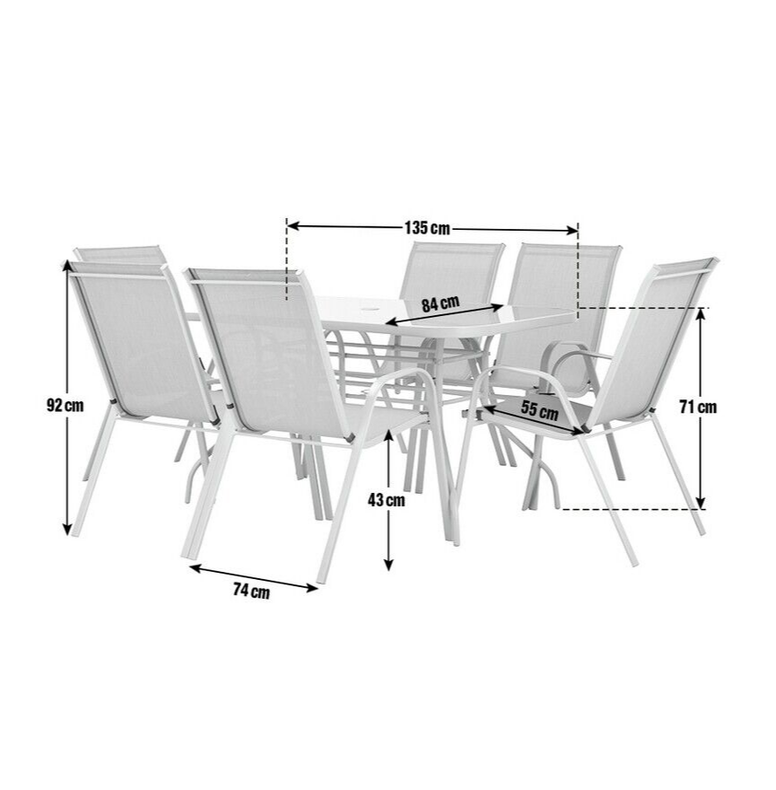 Home Sicily 6 Seater Metal Patio Set - Grey | Outdoor Garden Furniture Dining