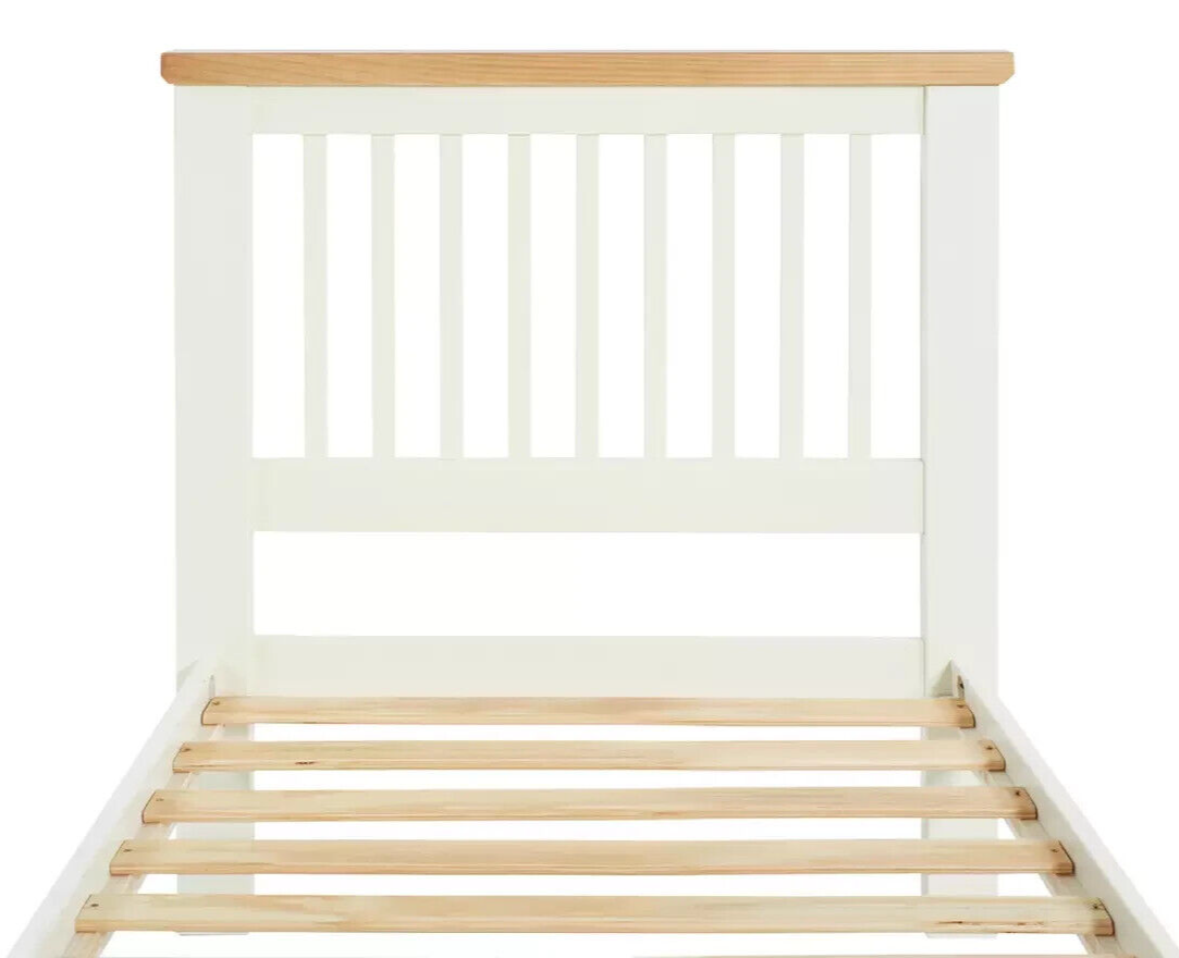 Aubrey Single Wooden Bed Frame Two Tone | Shaker Style Solid Pine Cream Oak