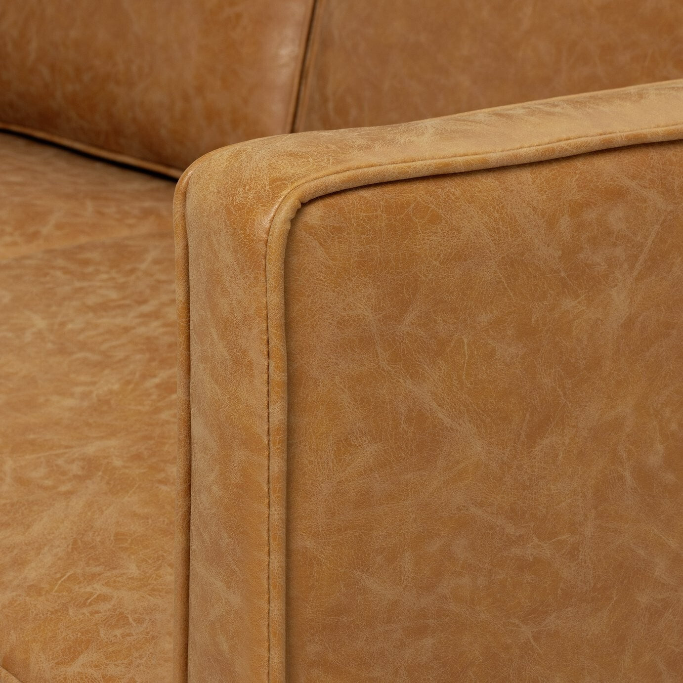 Knox Leather 2 Seater Sofa Tan | Faux Leather Couch Compact Lounge Seating