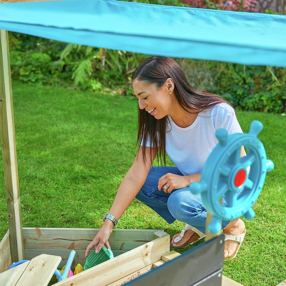 TP ahoy wooden play boat sand and water pit