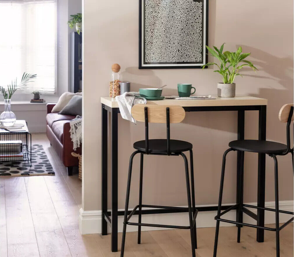 Habitat Zayn Metal 2 Seater Bar Table Black Birch | Breakfast Table