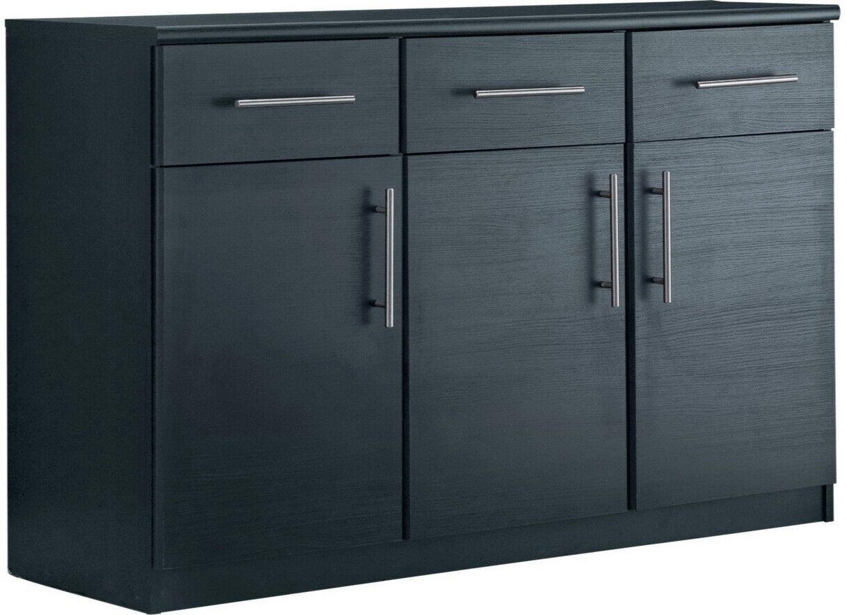 Anderson 3 Door 3 Drawer Sideboard - Black | Dining Room Storage Cabinet Unit