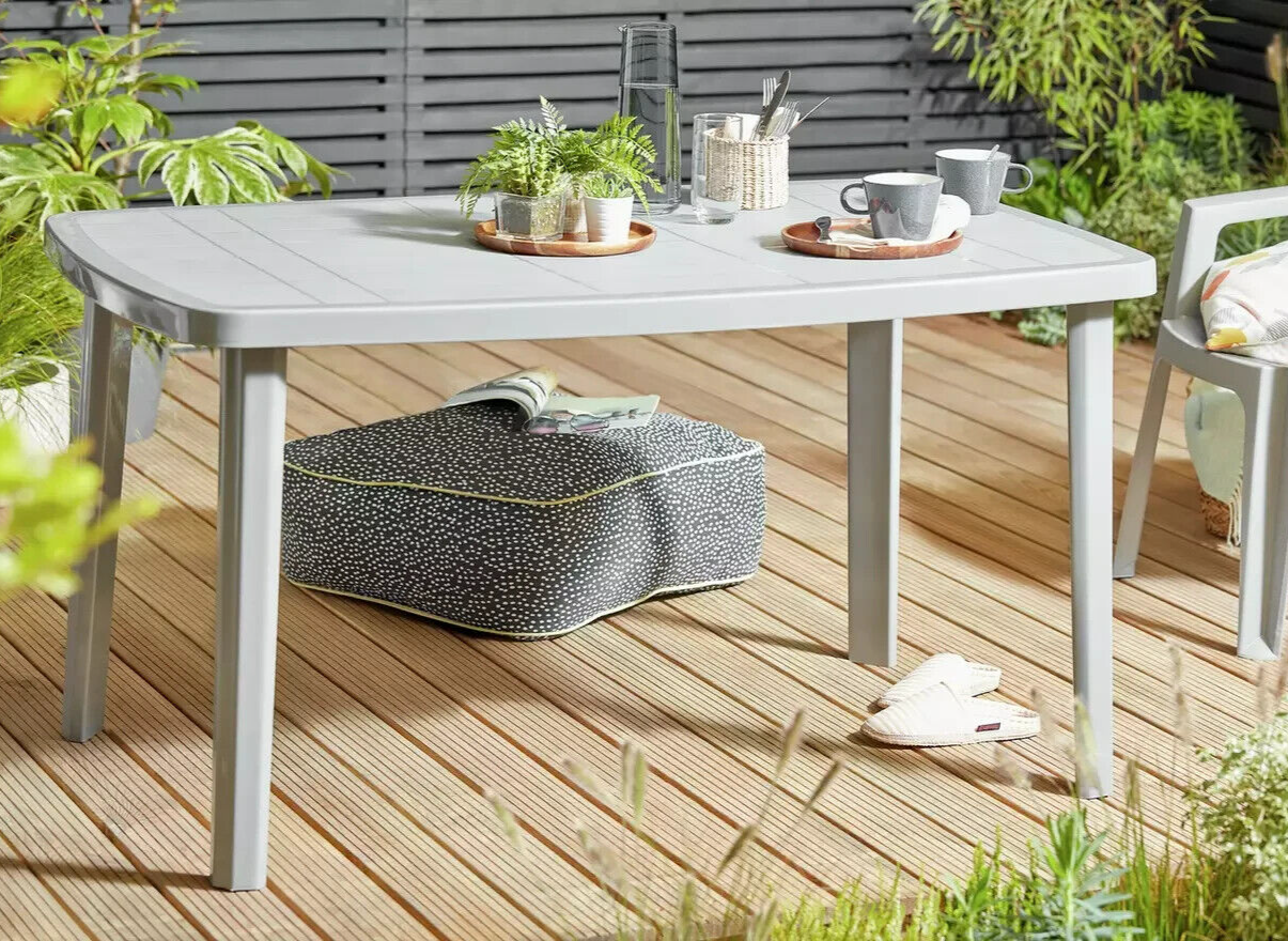 6 Seater Rectangular Plastic Garden Table - Grey