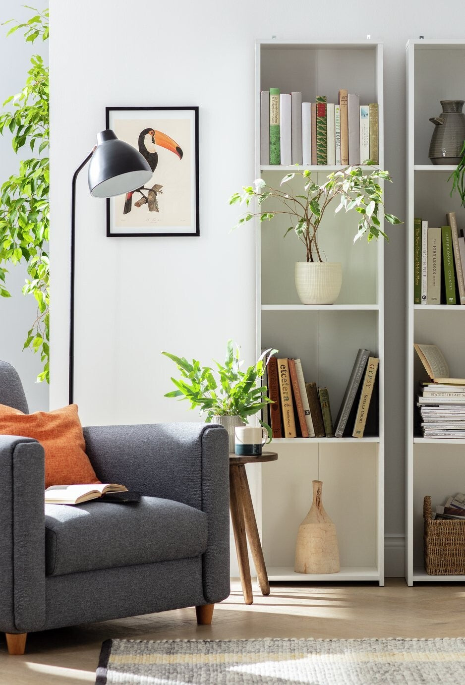 Home Malibu Narrow Bookcase - White | Bookshelf Storage Cabinet for Living Room