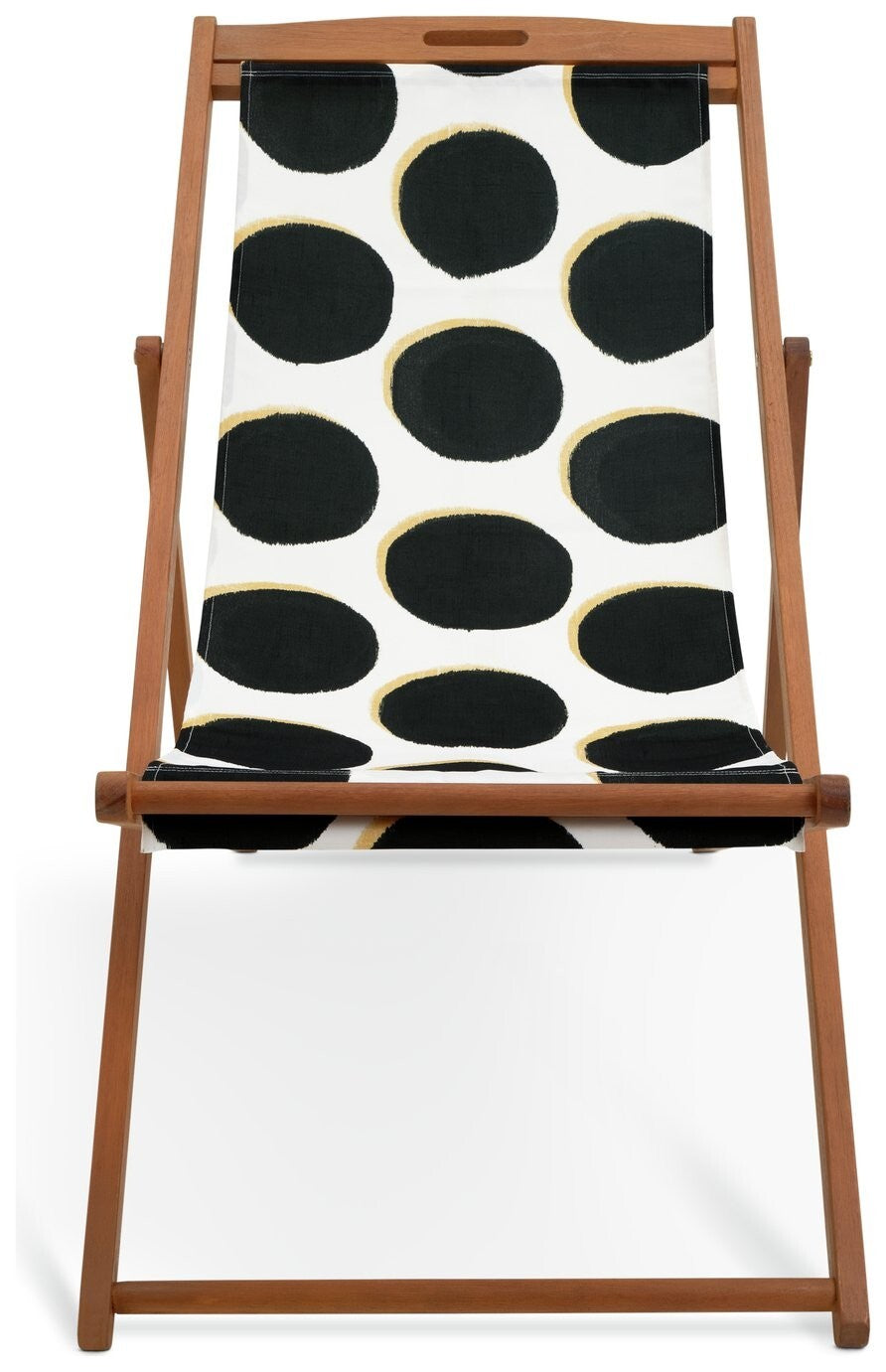 Habitat Folding Wooden Garden Deck Chair - Black & White | Outdoor Patio Lounger