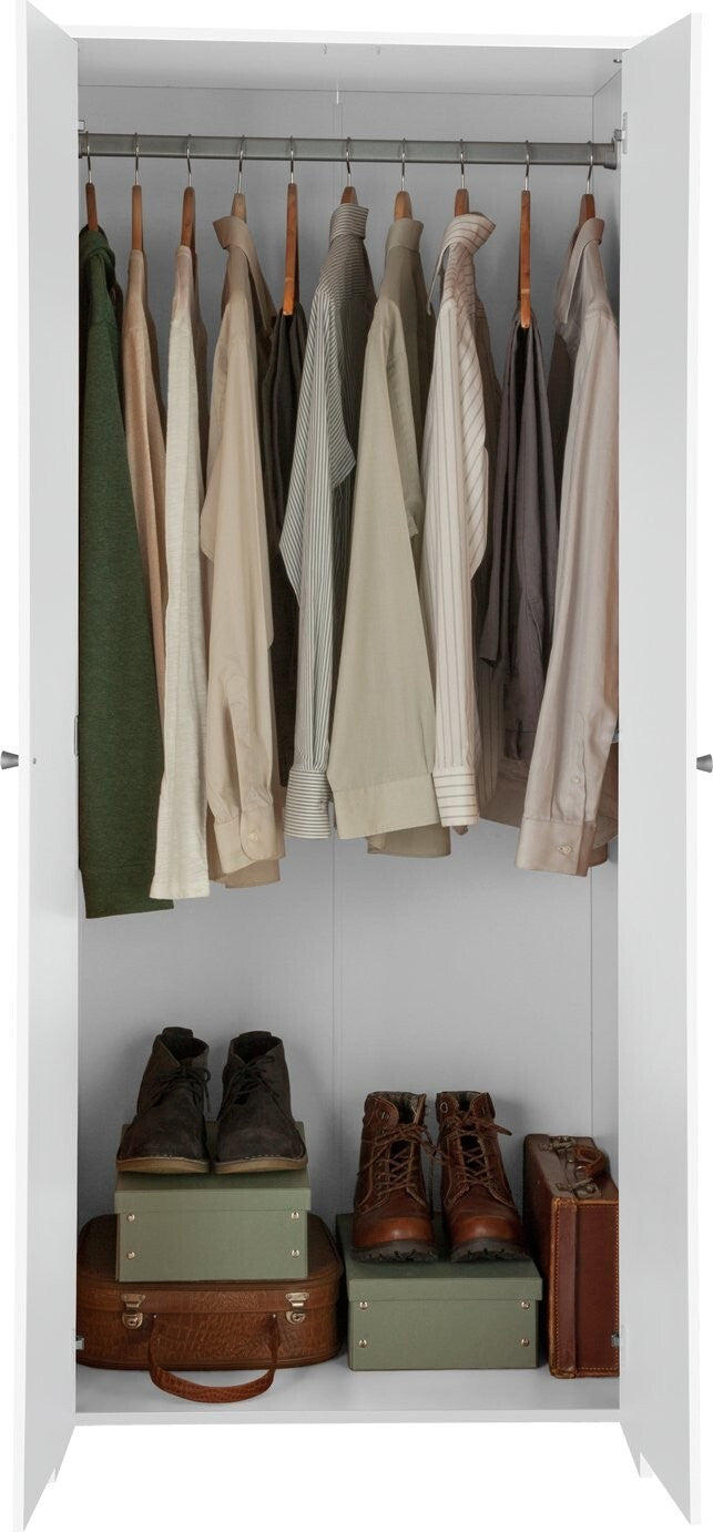 Seville 2 Door Wardrobe - White (B Grade) | White Bedroom Storage Cupboard Unit