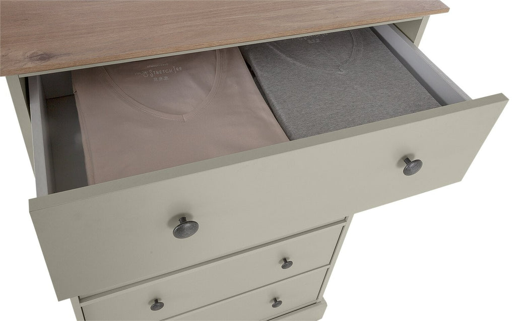 Kensington 5 Drawer Chest - Soft Grey/Oak Effect