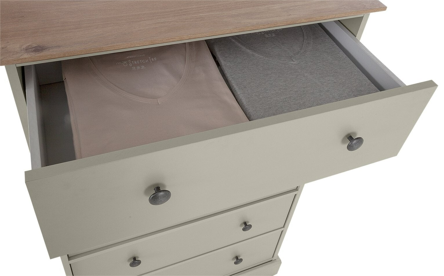 Kensington 5 Drawer Chest - Soft Grey/Oak Effect