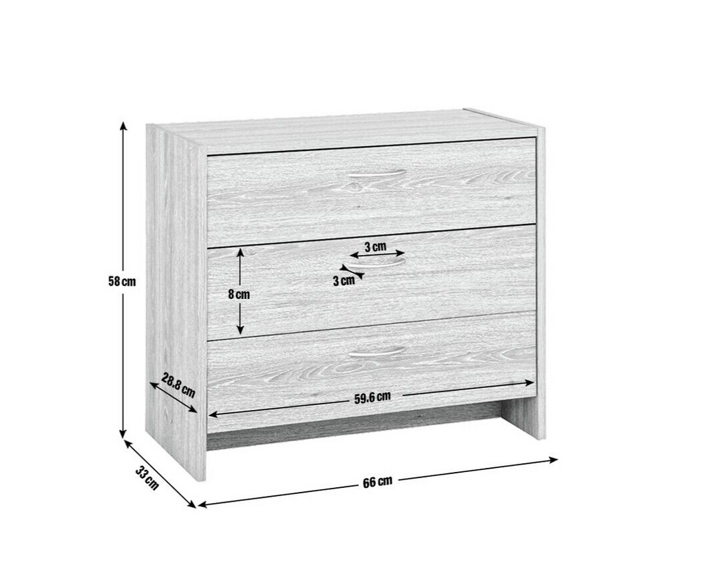 Seville 3 Drawer Chest - Grey Oak Effect