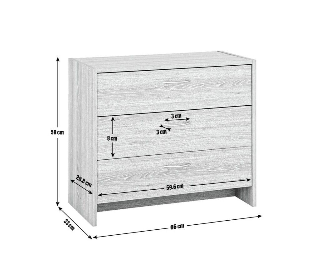 Seville 3 Drawer Chest - Grey Oak Effect