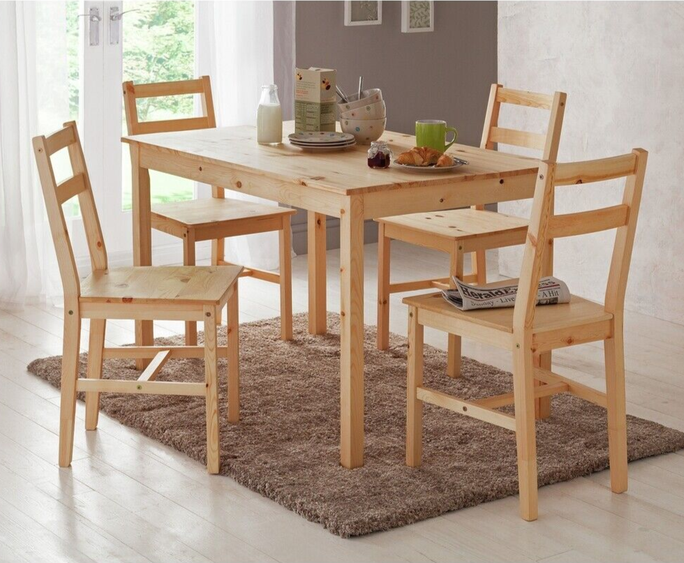 Home Raye Light Wood Dining Table & 4 Light Wood Chairs | Modern Dining Set