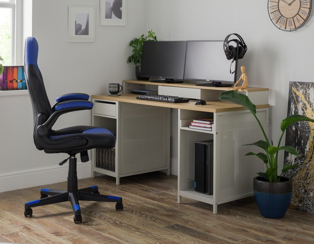 Home Modular 1 Drawer Gaming Desk - Oak Effect & Grey | Study Workstation Table