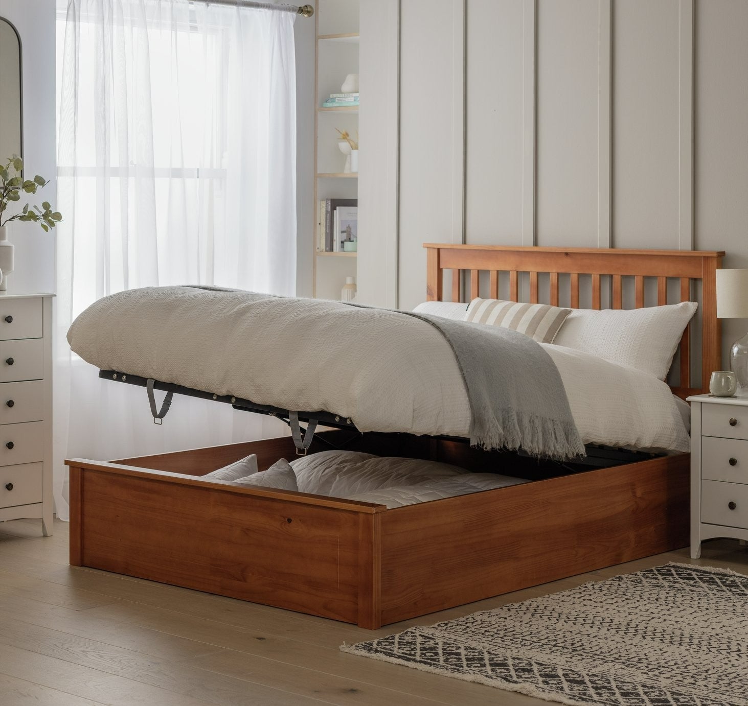 Home Aspley Kingsize Wooden Ottoman - Oak Stain | oak ottoman bed