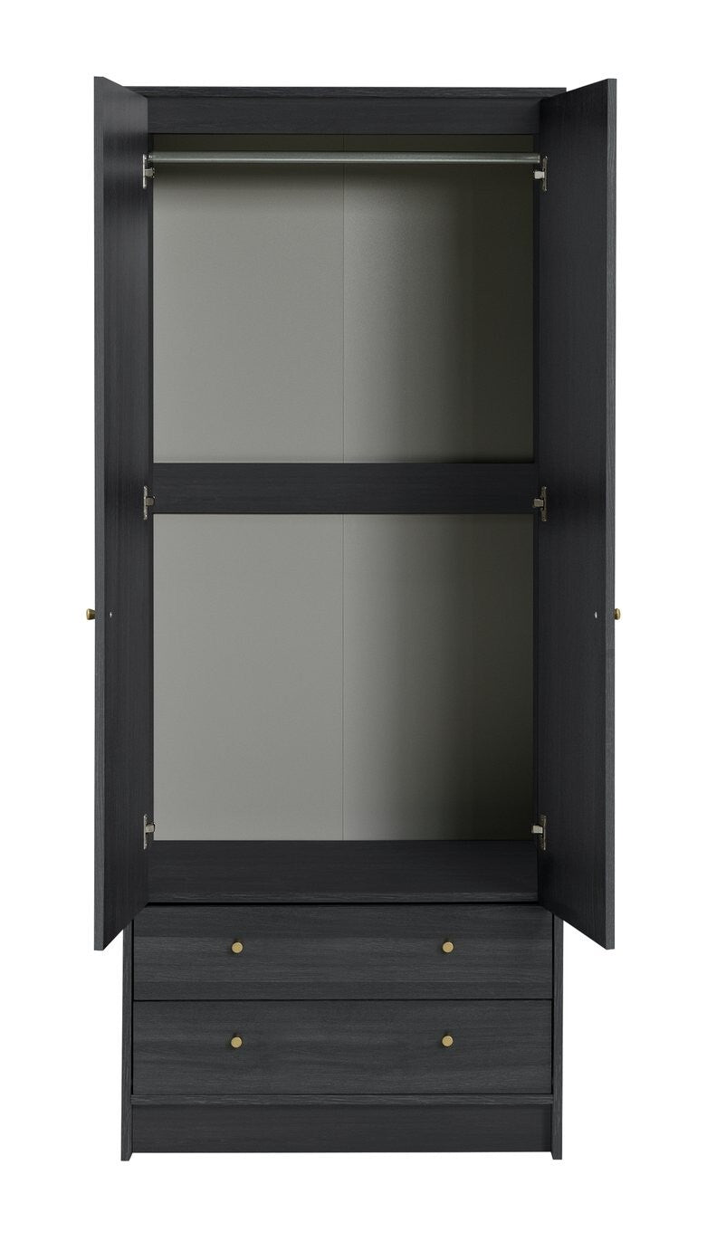 Malibu 2 Door 2 Drawer Wardrobe - Black Brown