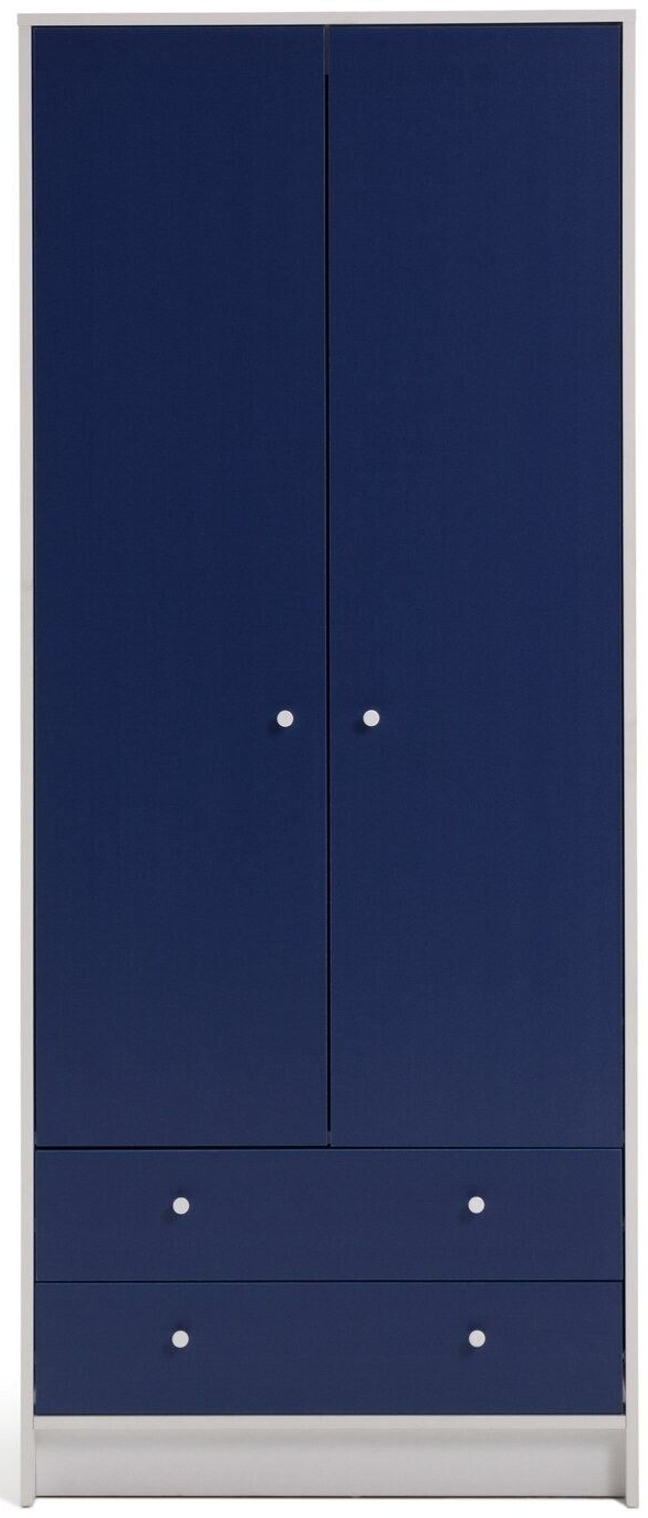 Malibu Kids 2 Door 2 Drawer Wardrobe White & Blue ( B Grade 32814 )