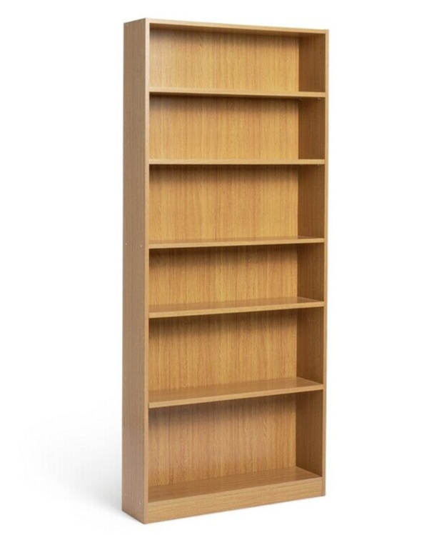 Maine 6 Shelf Bookcase - Shelving Storage Unit Display Cabinet - Oak Effect