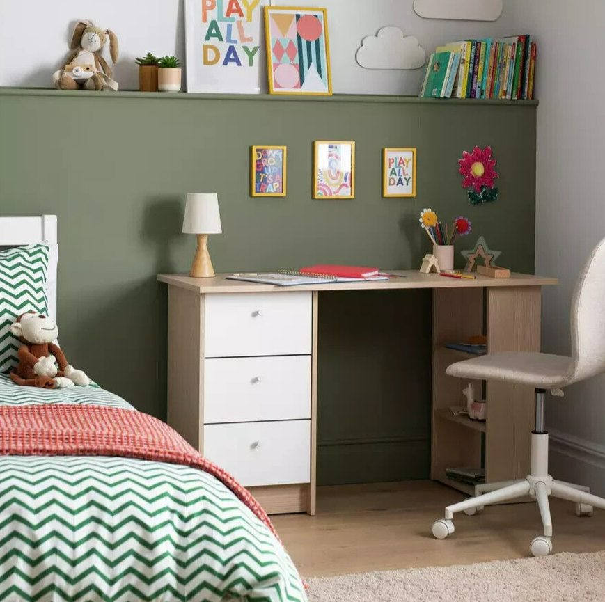Kids Malibu 3 Drawers Desk - White and Acacia ( B Grade 40182 )